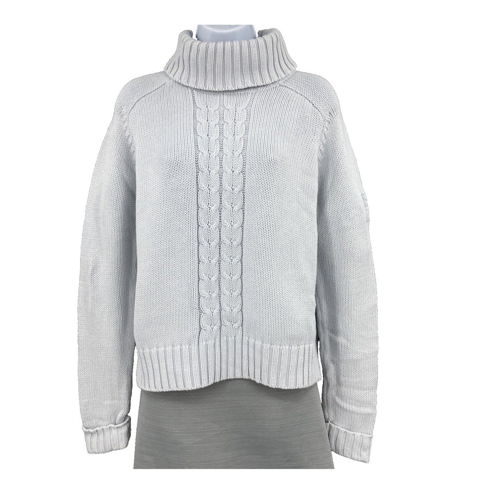 Pale Blue Cable Knit Turtleneck Sweater Cotton Calvin Klein Womens Medium